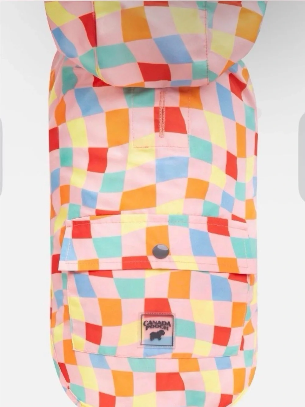 Canada Pooch Pick Me Poncho Multi Colred Checker Hooded Dog Coat